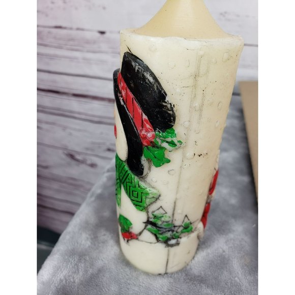 Vintage Snowman Pillar candle detailed little kid christmas present snow trees - Picture 8 of 9
